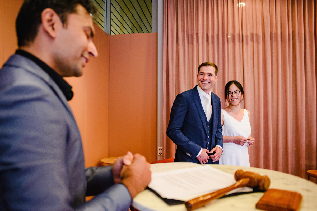 Wedding photographer in Amsterdam photographing a couple in love at gemeente Stadsloket Oost