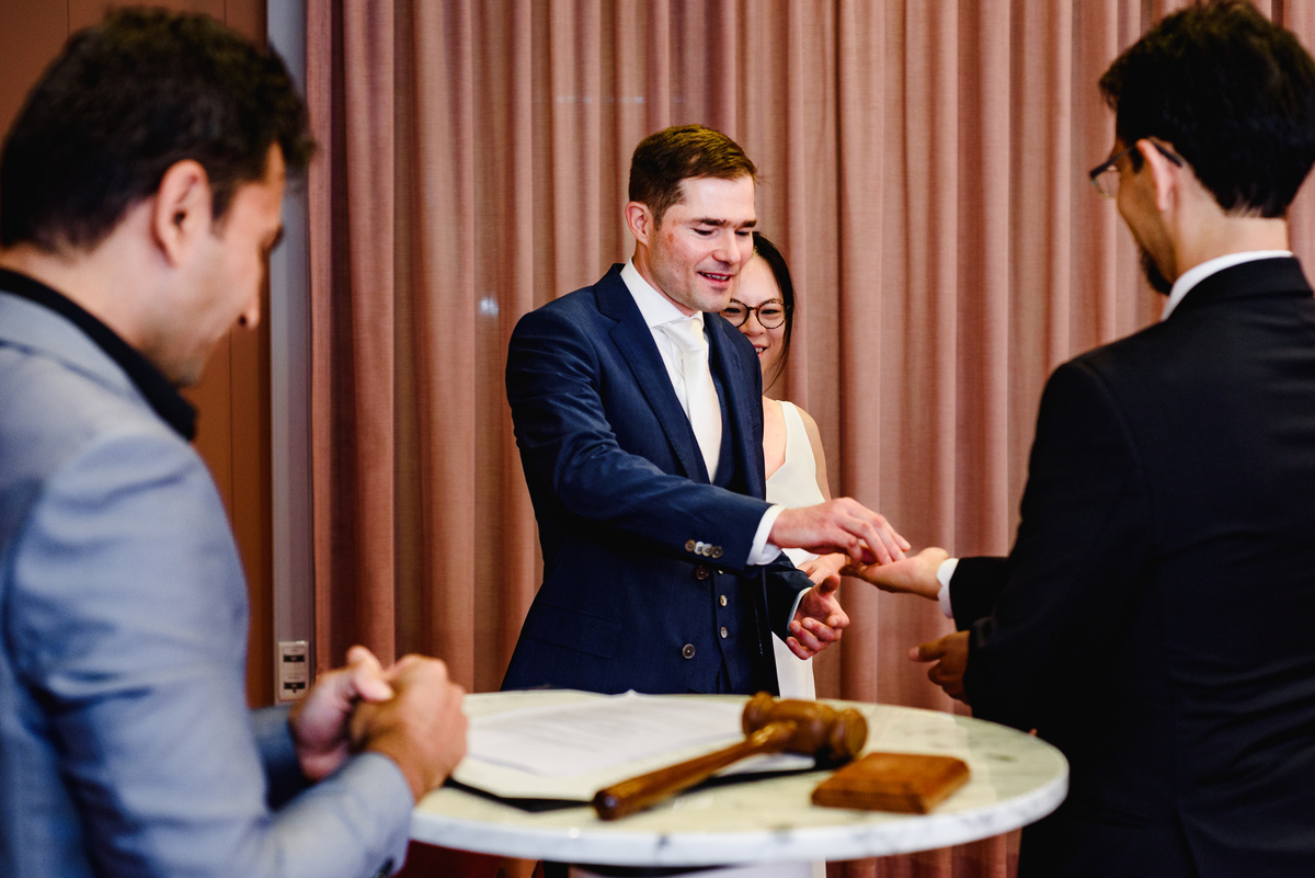 Wedding photographer in Amsterdam photographing a couple in love at gemeente Stadsloket Oost