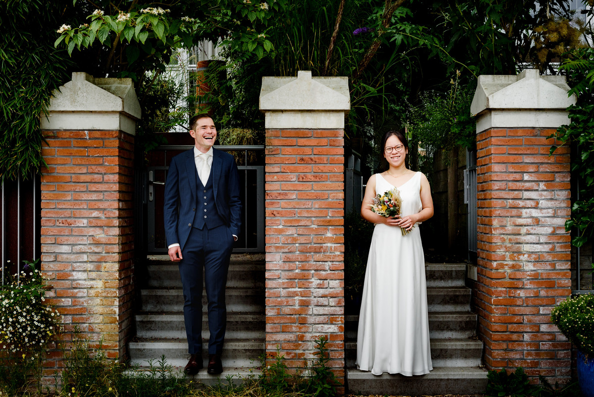 Wedding photographer in Amsterdam photographing a couple in love at gemeente Stadsloket Oost