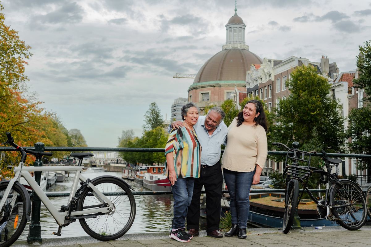 Family on a bridge in Amsterdam