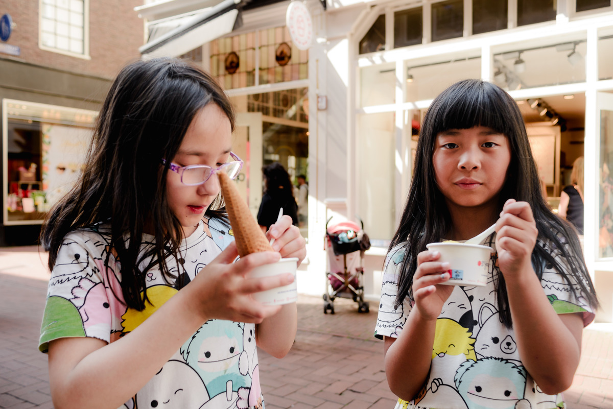 Kids eating ice cream in Amsterdam streets