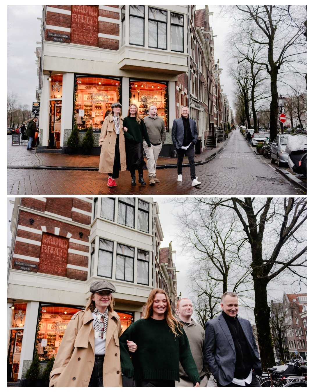 A family strolls through the charming streets of Jordaan, Amsterdam, during a winter photo session. With cozy cafés, historic buildings, and a relaxed atmosphere, this session captures natural moments and the beauty of exploring Amsterdam together.