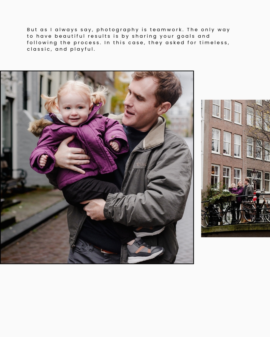 A father and daughter share a heartwarming moment during a family photo session in Jordaan, Amsterdam. Capturing timeless and playful memories in the city's charming streets, this session highlights the beauty of storytelling photography.