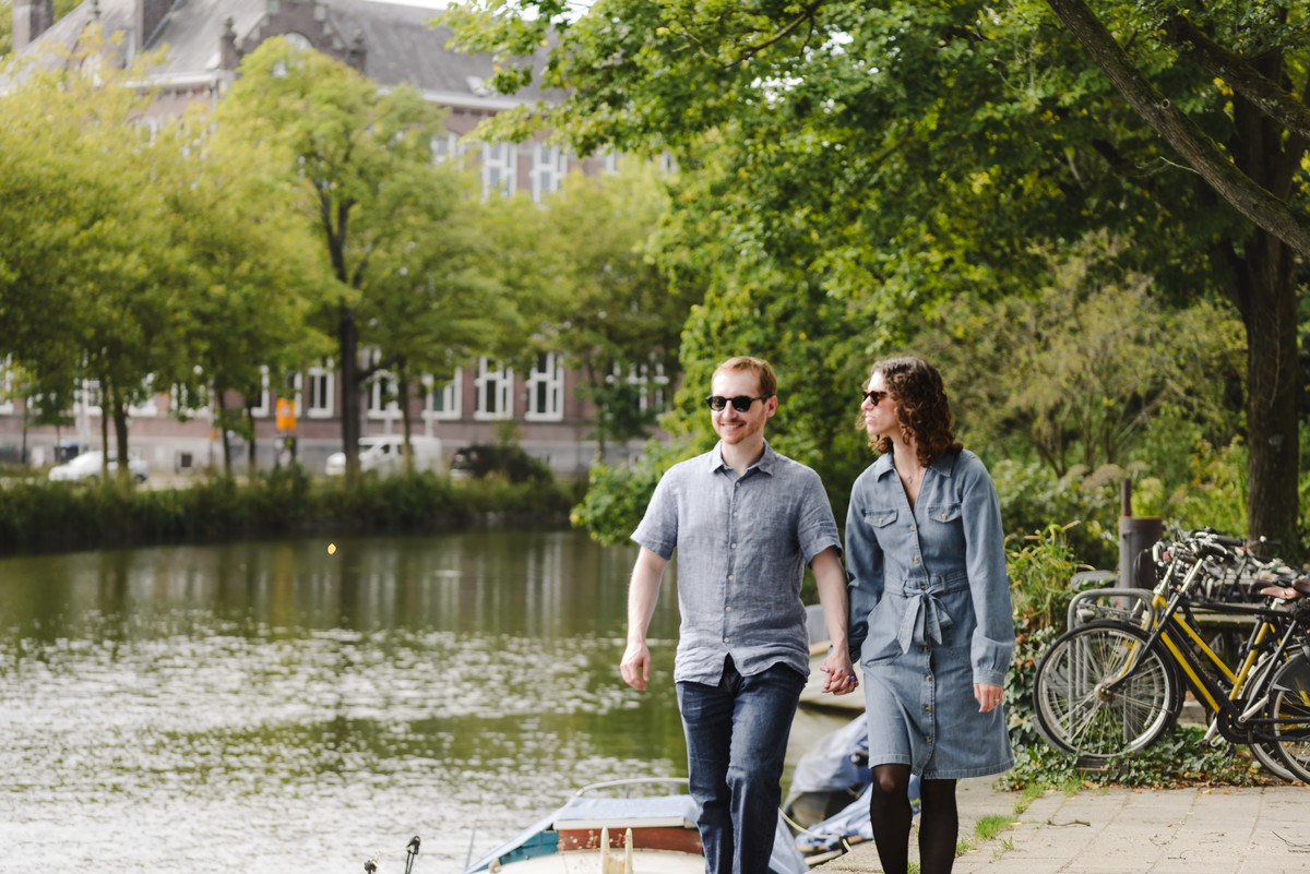 Surprise engagement proposal in Amsterdam, The Netherlands. Couple Photo session after the proposal.