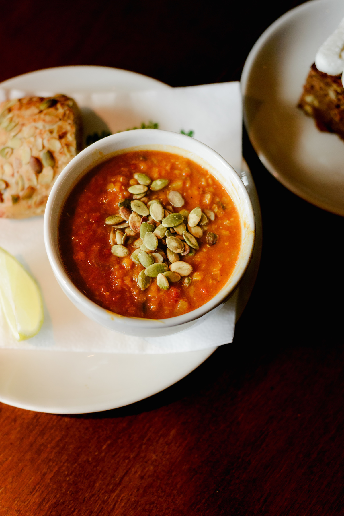 Detail of soup and brunch plate photographed during an intimate women’s lunch event in Amsterdam.