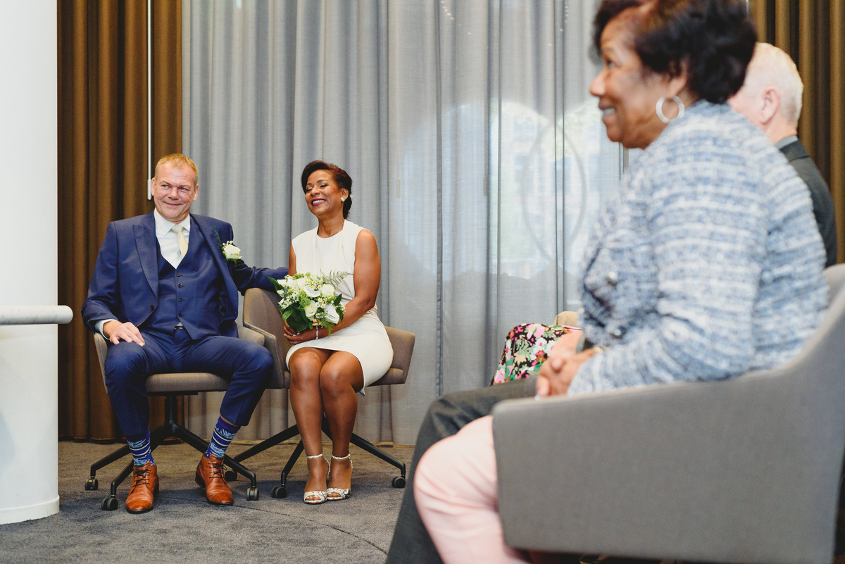Wedding ceremony inside Amsterdam city hall main room