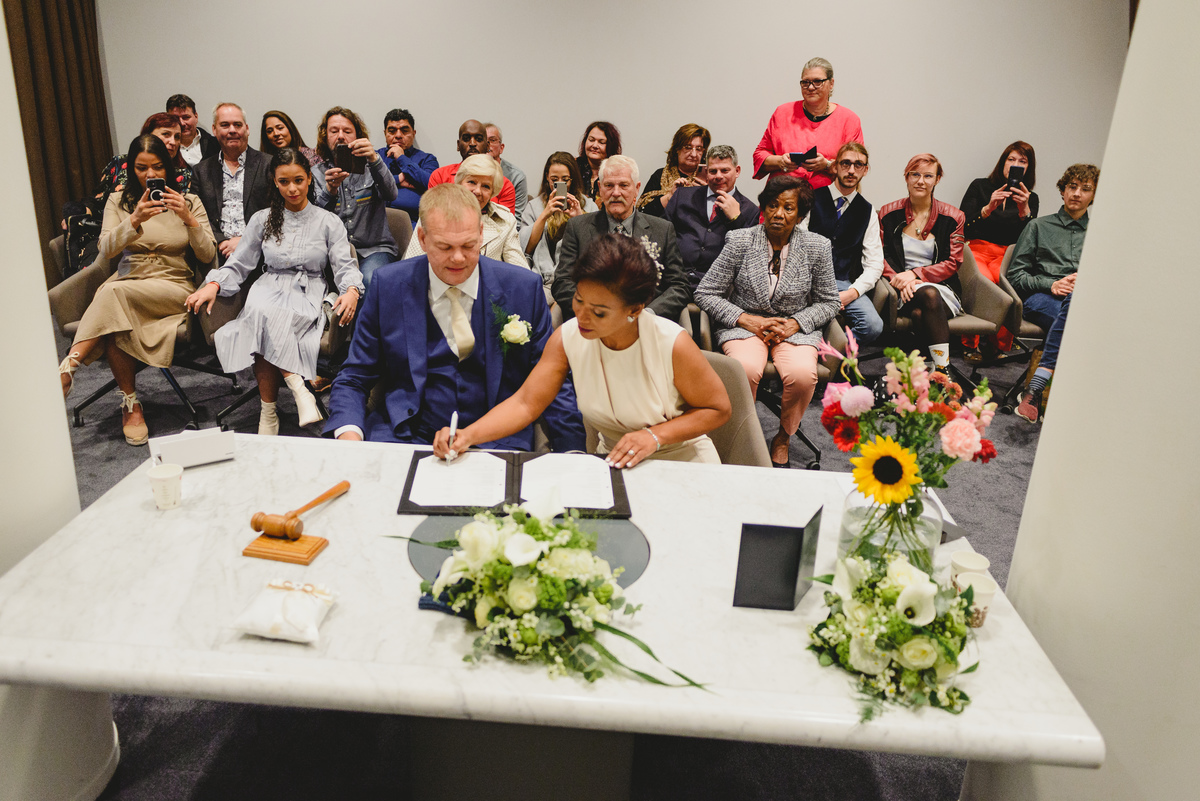 Wedding ceremony inside Amsterdam city hall main room