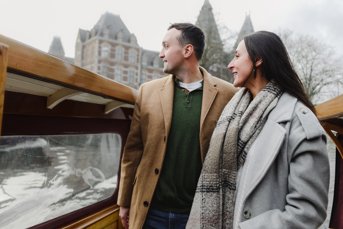 engagement moment on Amsterdam canals