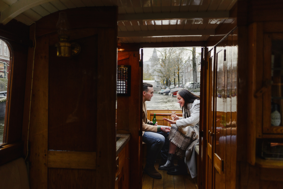 engagement moment on Amsterdam canals