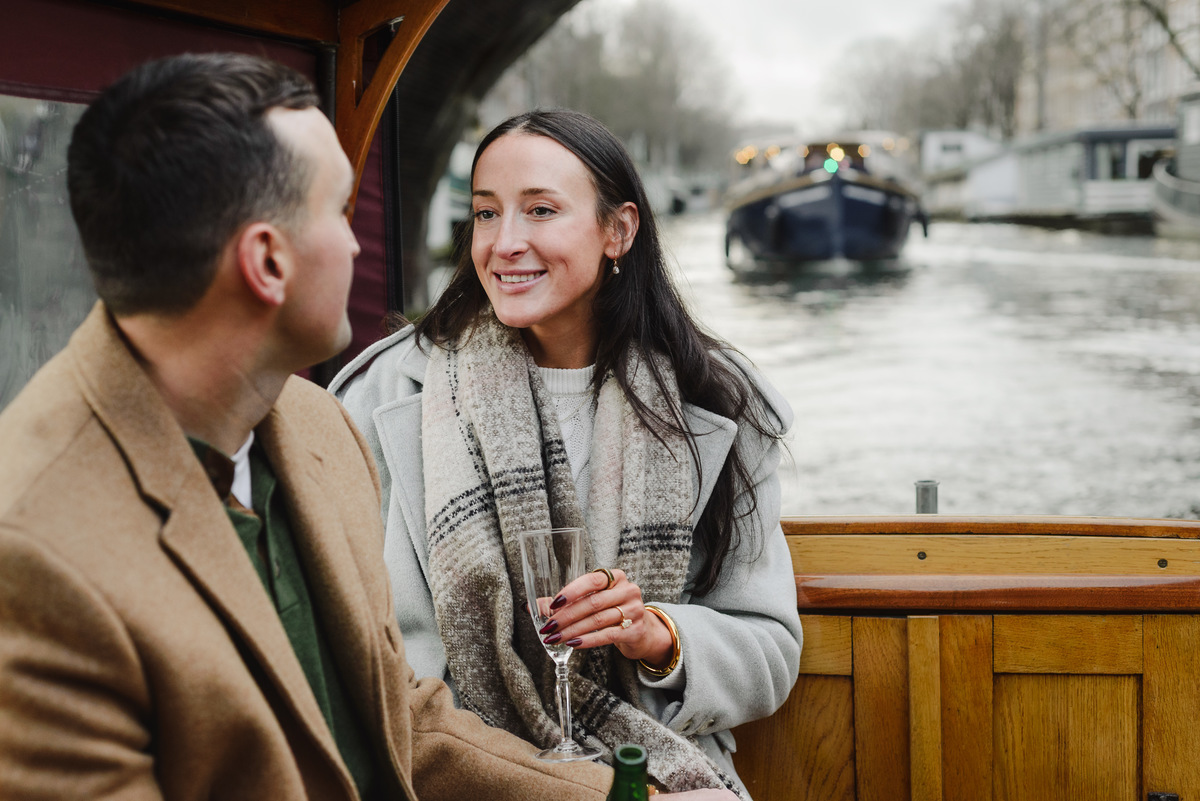 surprise proposal on canal boat Amsterdam