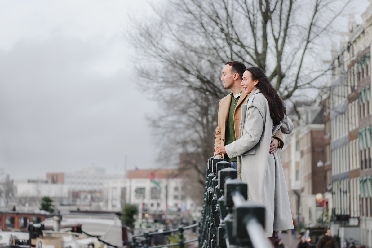 engagement moment on Amsterdam canals