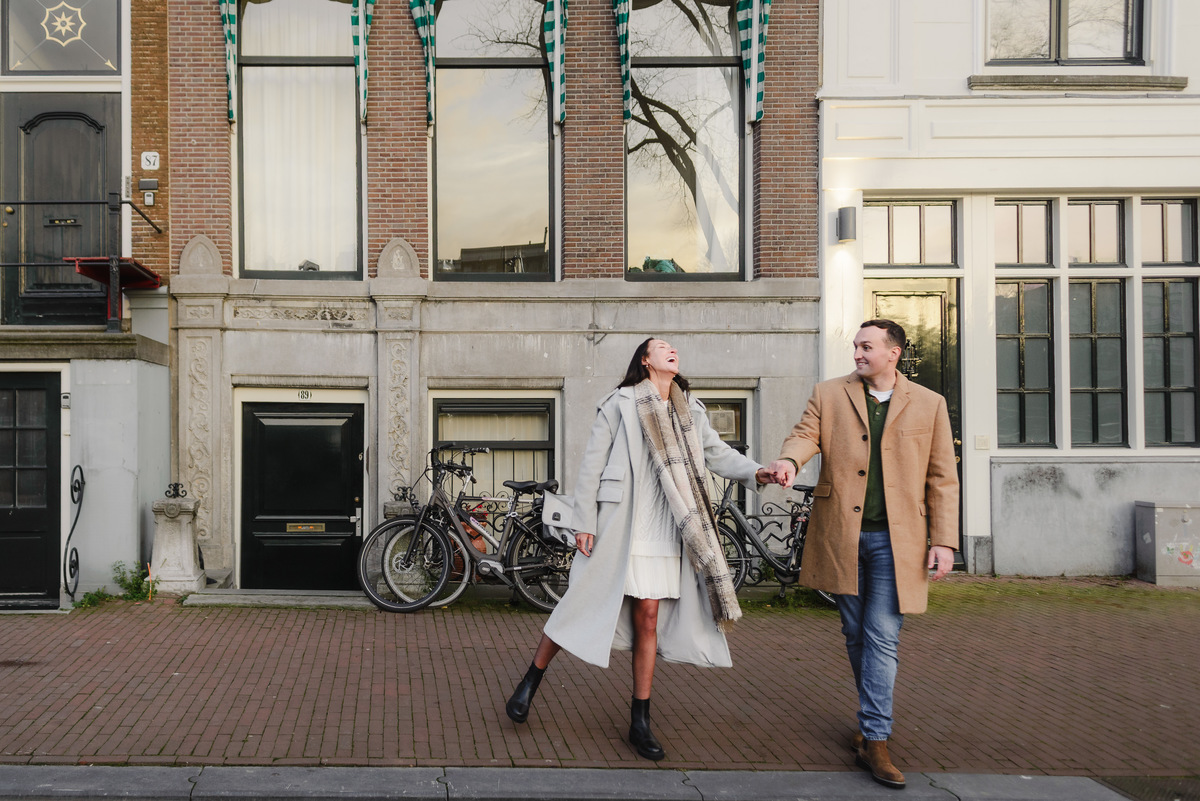 romantic engagement on Amsterdam canal boat