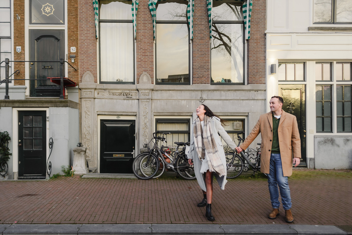 romantic engagement on Amsterdam canal boat