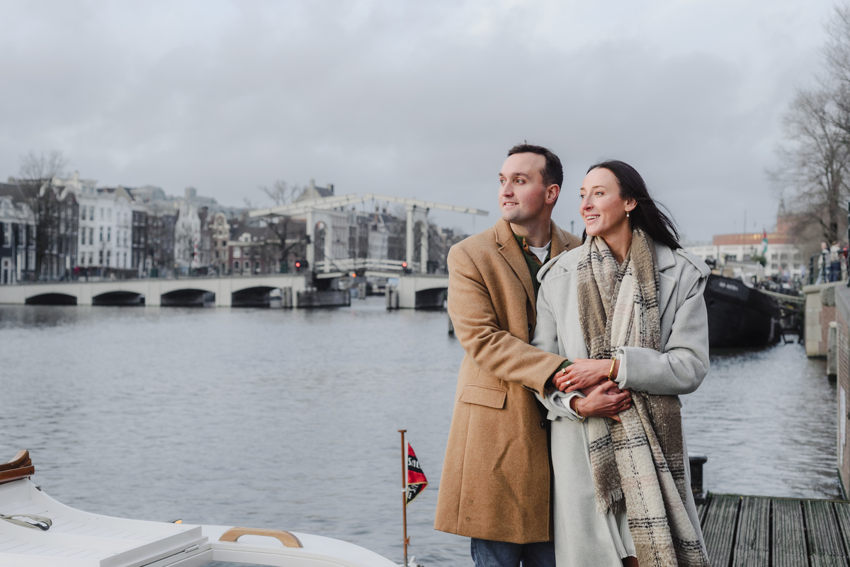 surprise proposal on canal boat Amsterdam