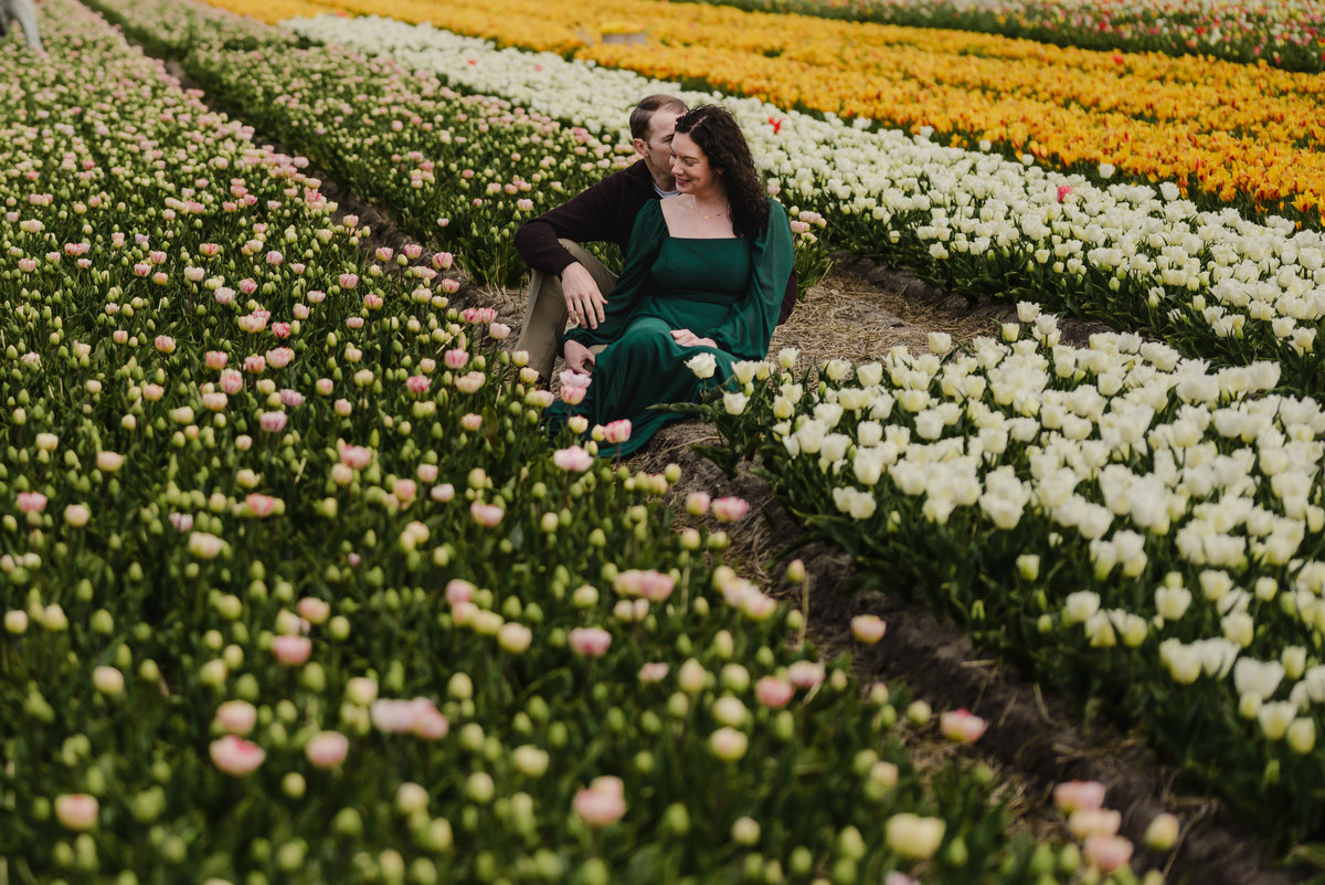 Romantic moment in the tulip gardens during spring.