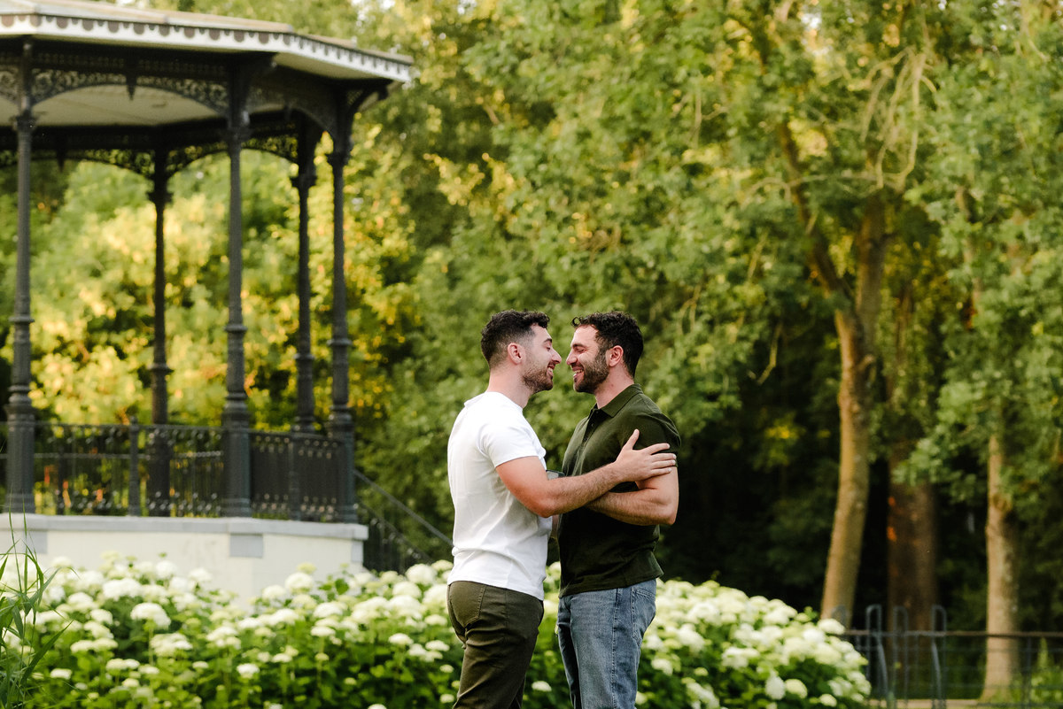 Newly engaged couple celebrating together in Amsterdam.