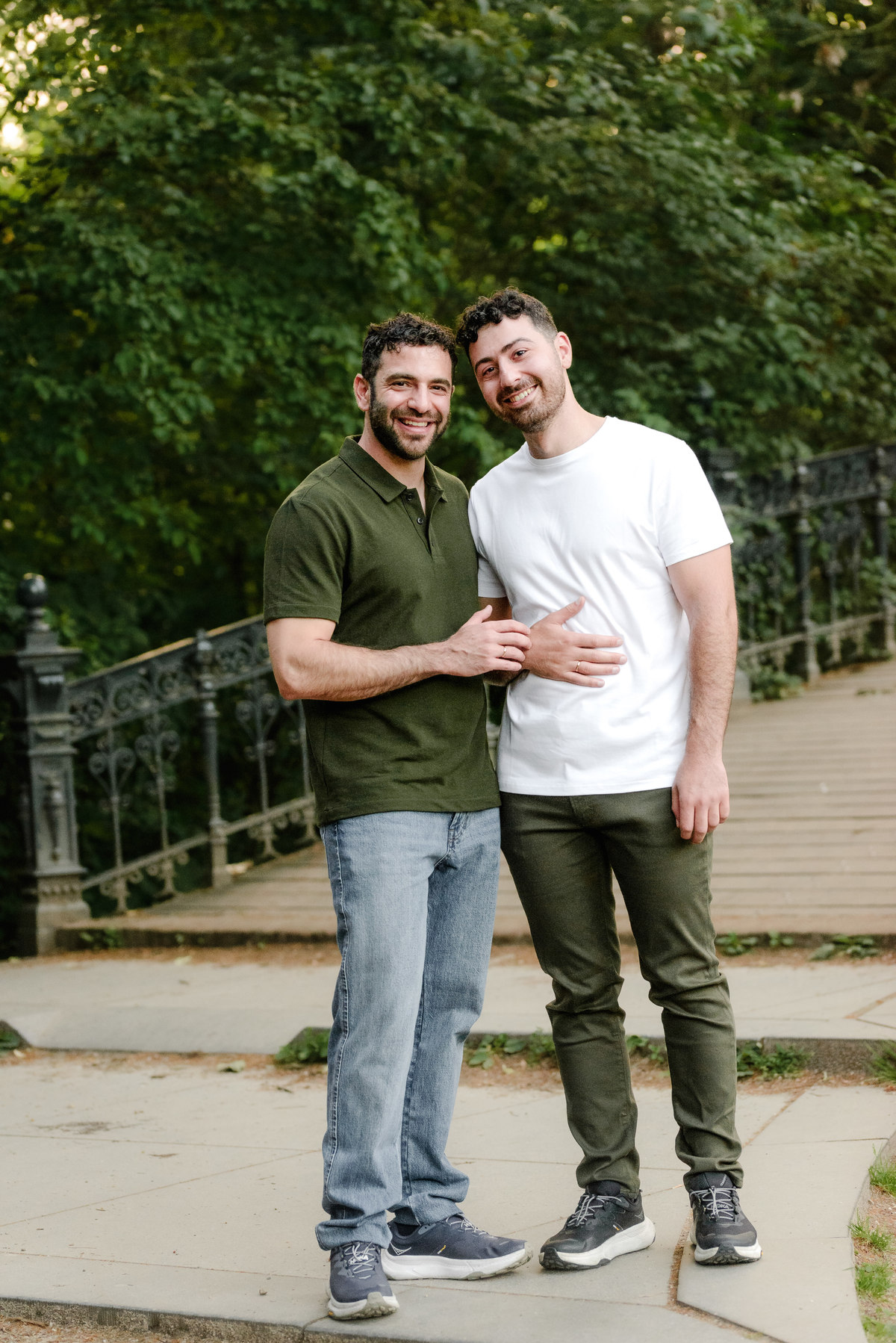 Romantic engagement portraits captured during golden hour in Vondelpark