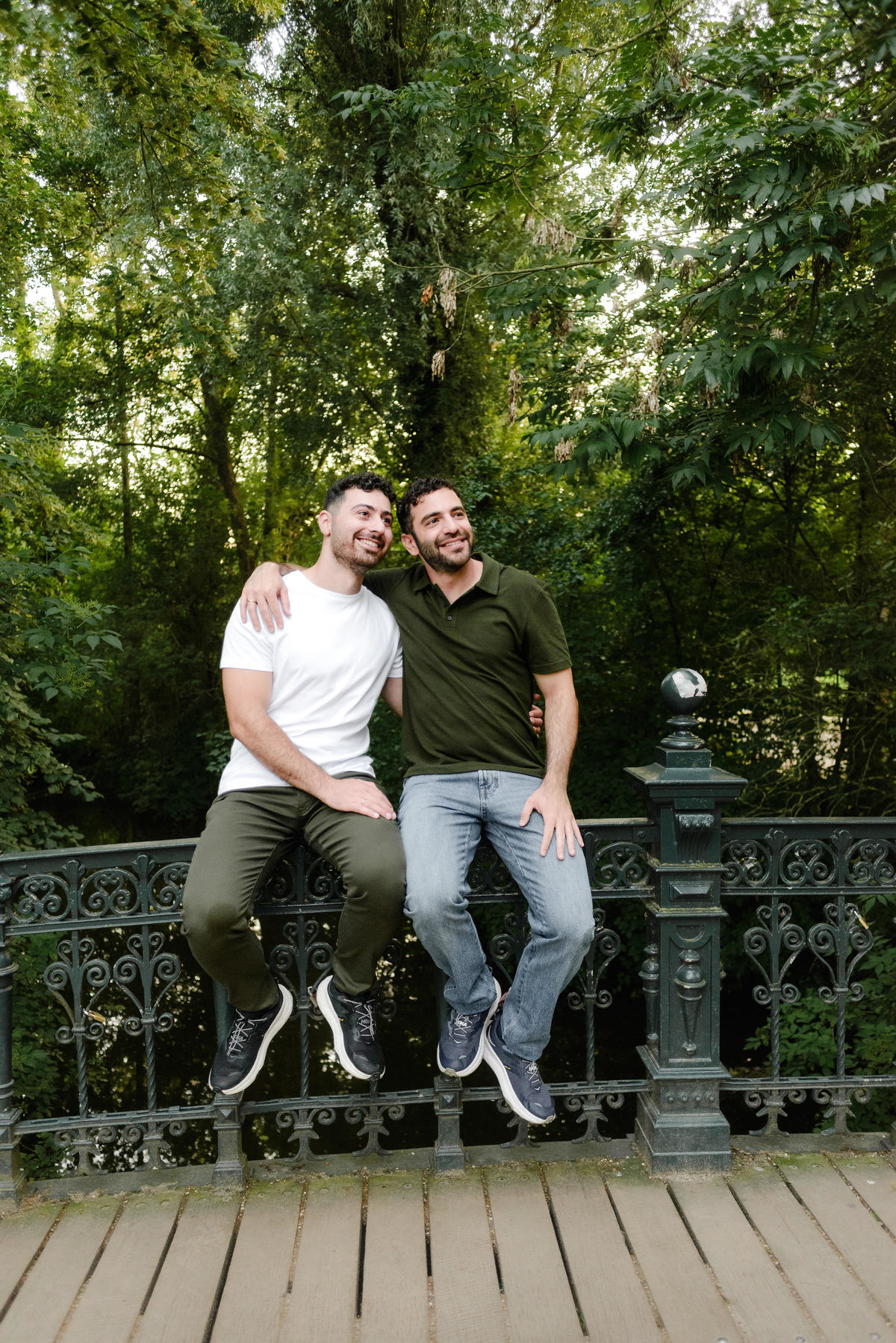 Natural engagement photography in Amsterdam during golden hour.