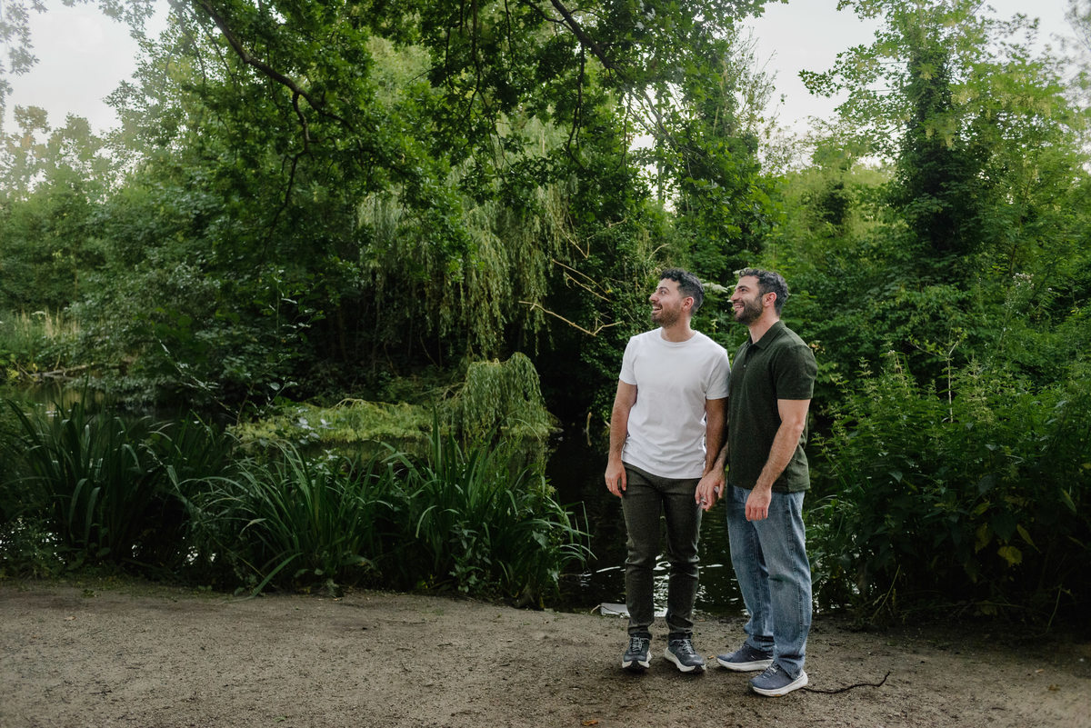 Natural engagement photography in Amsterdam during golden hour.