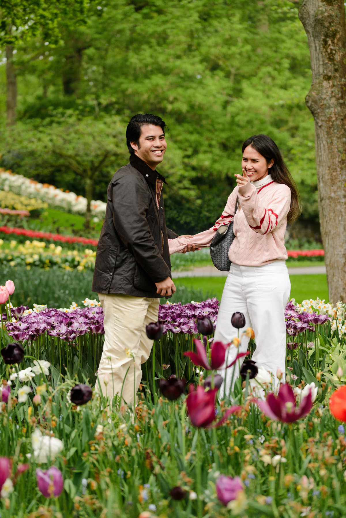 Marriage proposal during tulip season at Keukenhof in the Netherlands.
