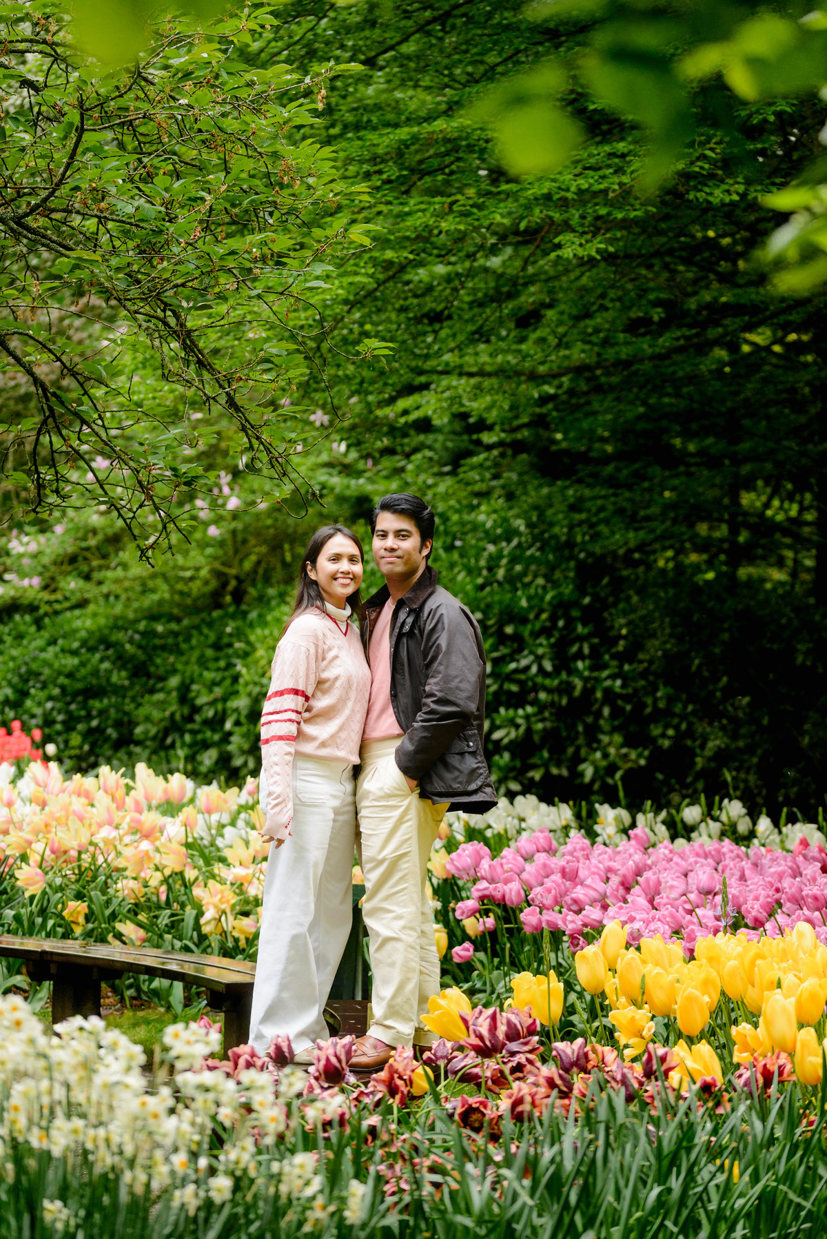
Romantic couple portraits captured during tulip season at Keukenhof.