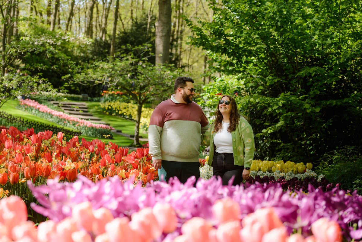 Natural engagement photography during tulip season in the Netherlands.