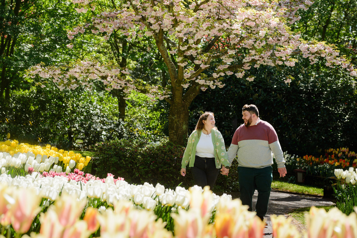 Natural engagement photography during tulip season in the Netherlands.
