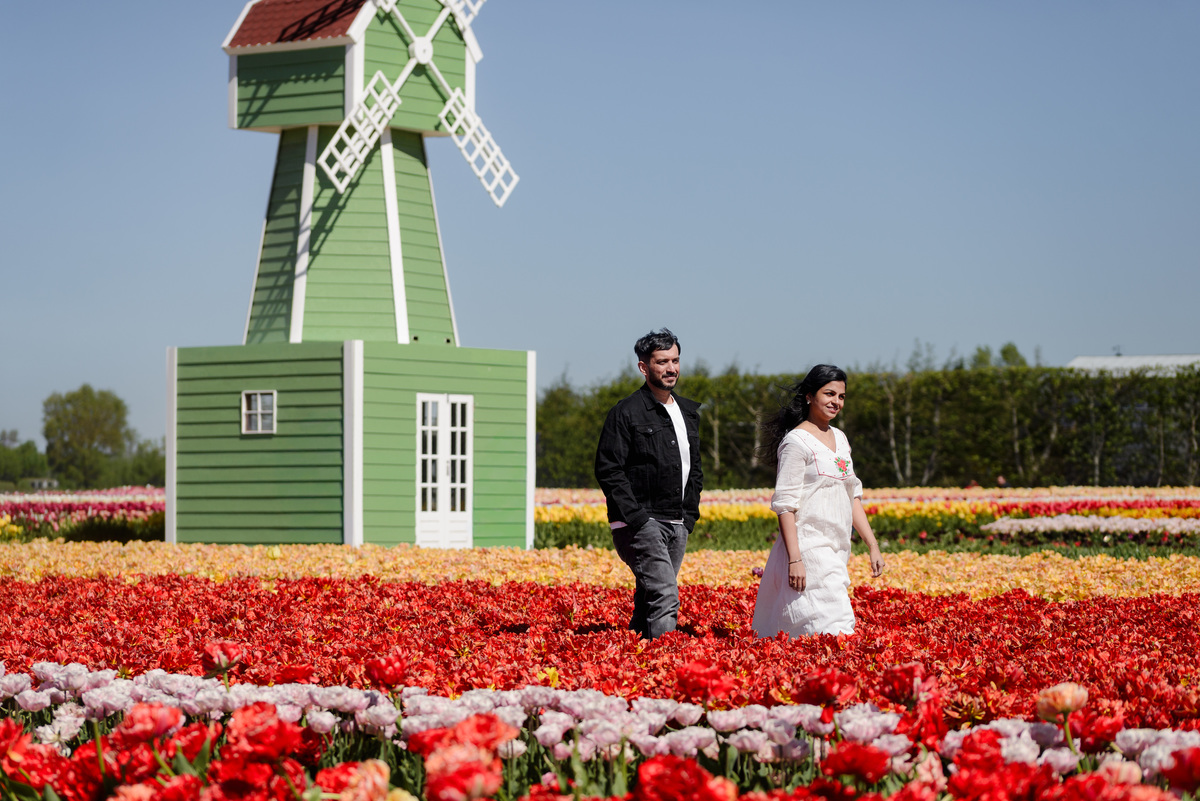 Couple celebrating their wedding anniversary at The Tulip Barn.