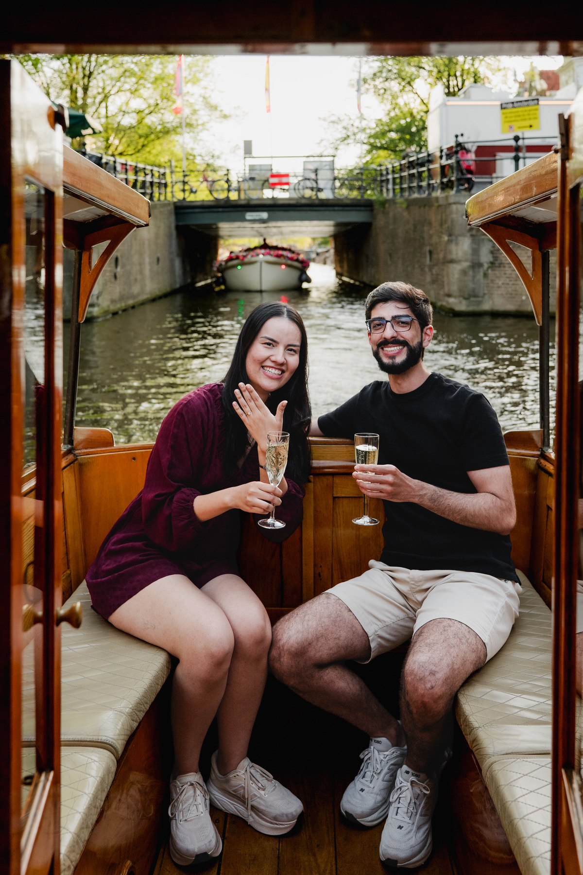 Surprise proposal on a private Amsterdam canal boat.