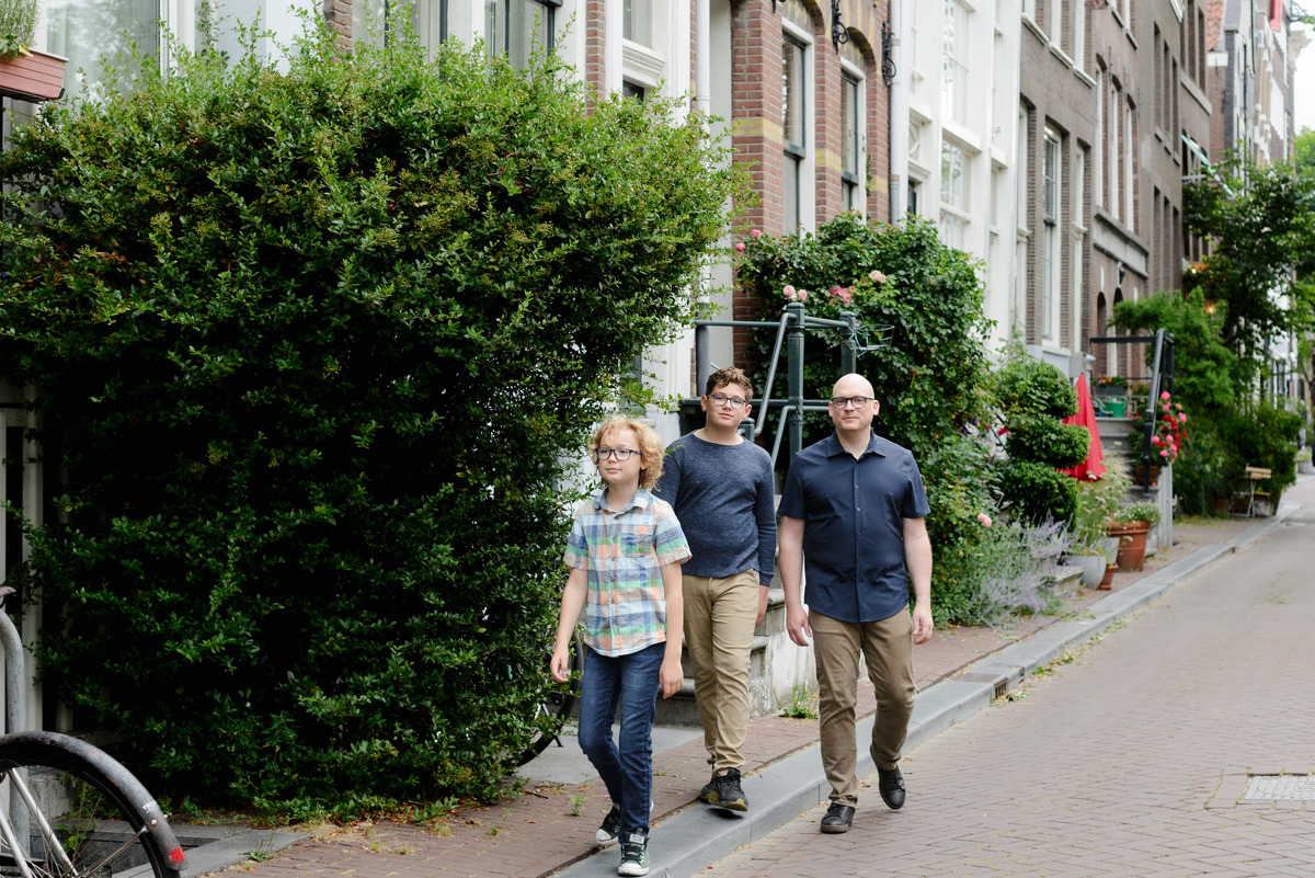 Father and sons during a family photography session in Amsterdam