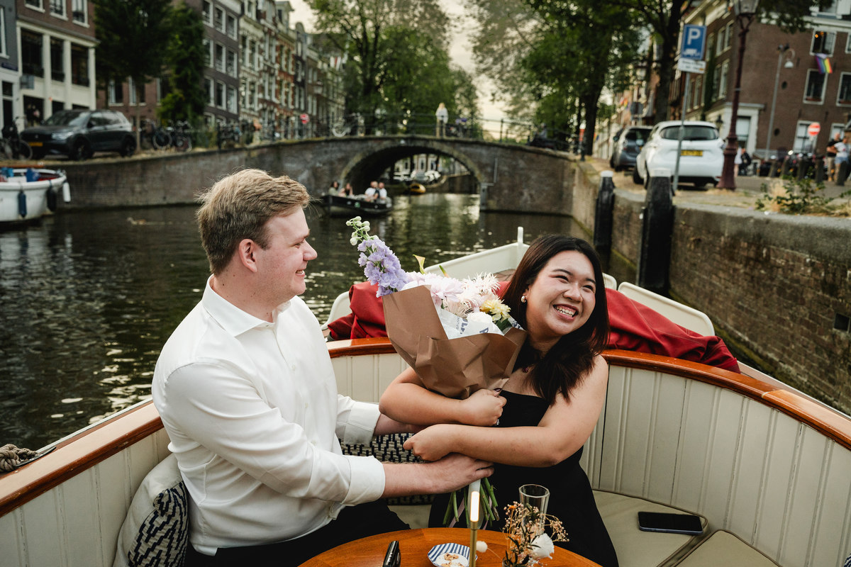 Flowers delivered to a private boat after the surprise proposal