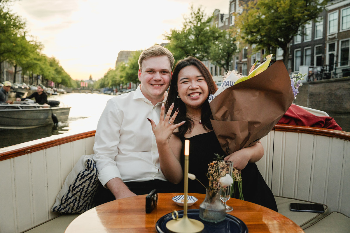 Flowers delivered to a private boat after the surprise proposal