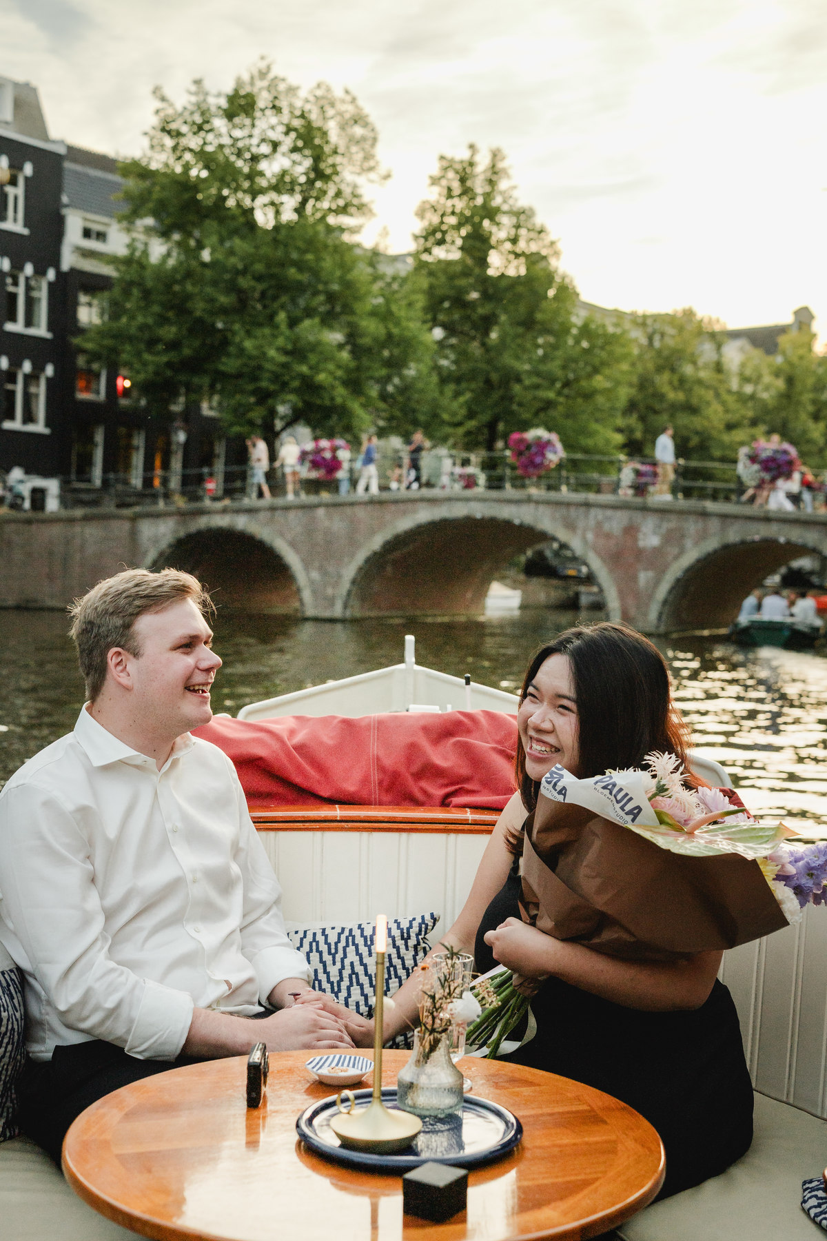 Flowers delivered to a private boat after the surprise proposal