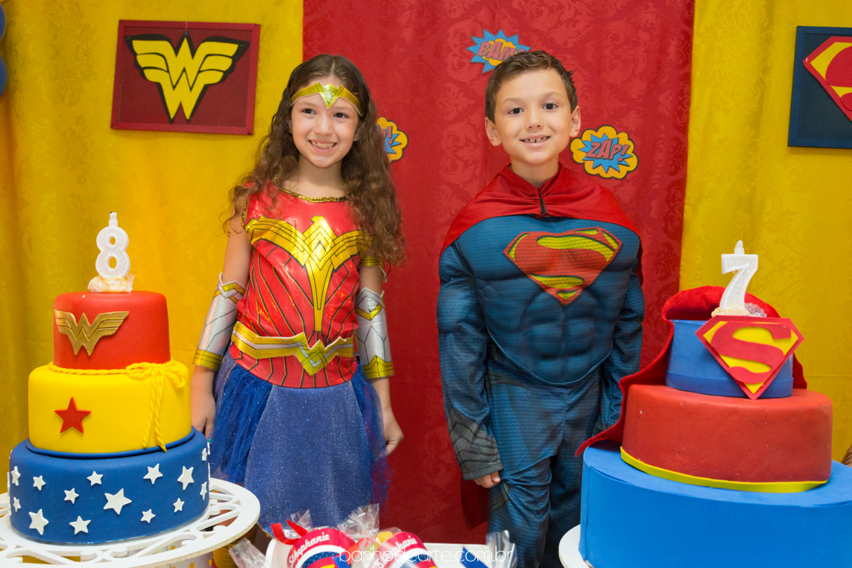 Aniversário Infantil | Tema Super Homem e Mulher Maravilha  | Stephanie e Felipe