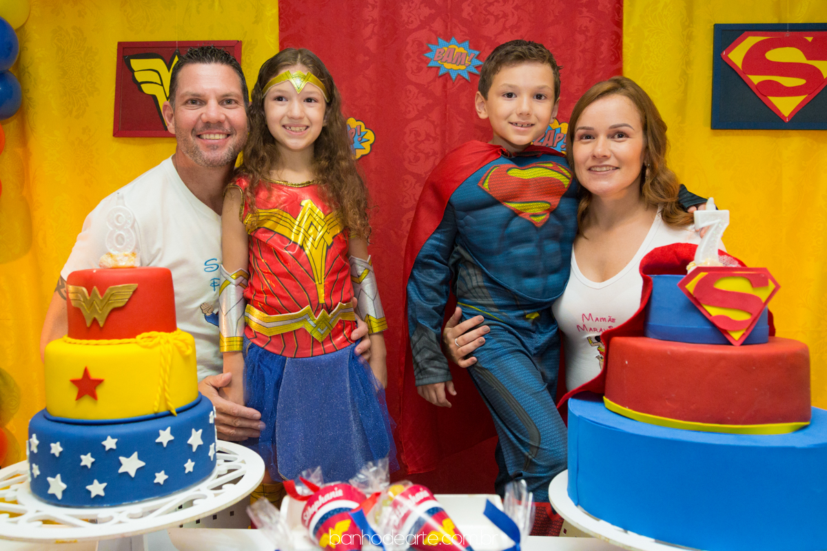 Aniversário Infantil | Tema Super Homem e Mulher Maravilha  | Stephanie e Felipe