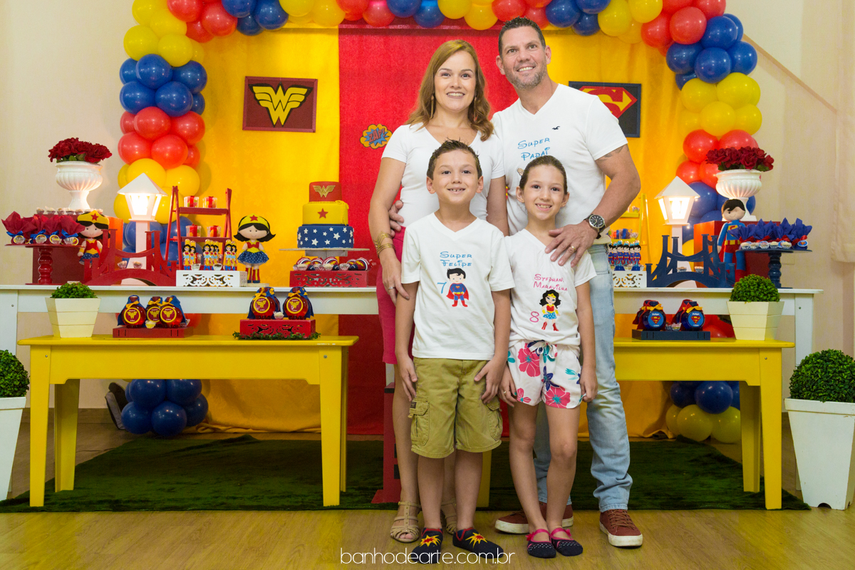 Aniversário Infantil | Tema Super Homem e Mulher Maravilha  | Stephanie e Felipe
