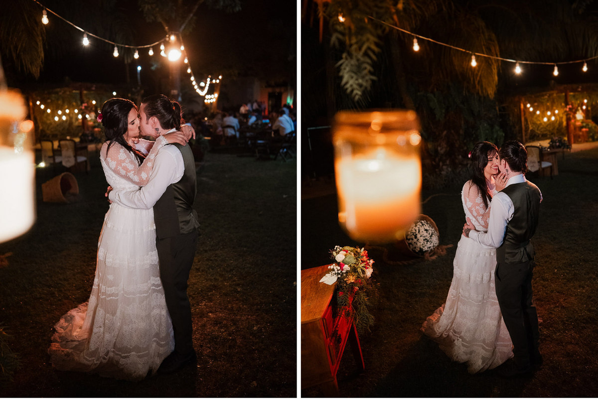Casamento no Jardim do Garden Pub Cuiaba Mato Grosso noiva com coroa de flores noivo de cabelo comprido