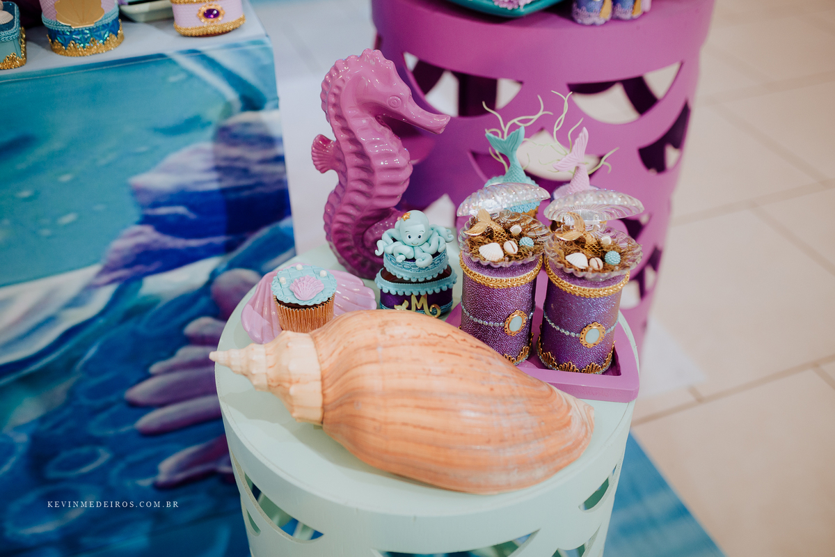 Festa infantil aniversário da Mariah 9 anos realizado no salão de festas Pura Folia decoração Sereia por Kevin Medeiros fotógrafo de Canoas rs