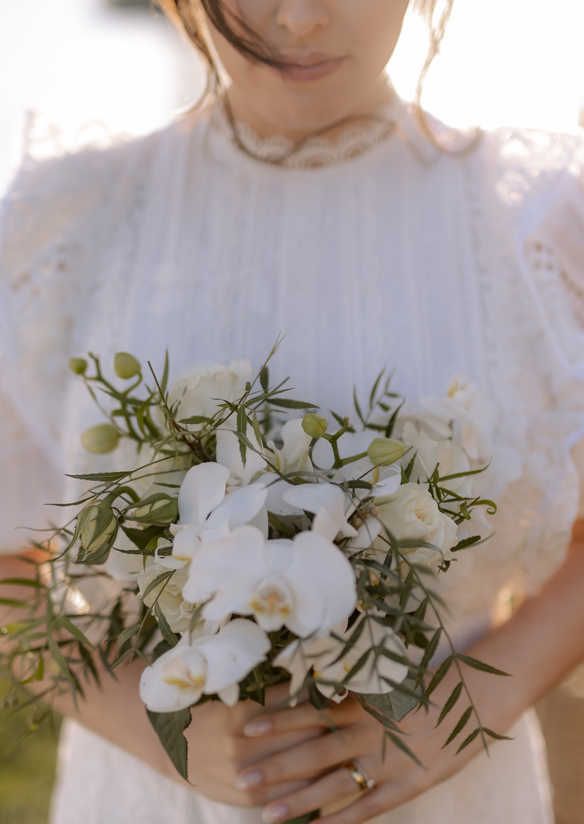 Inspiração de buquê com orquídea branca 