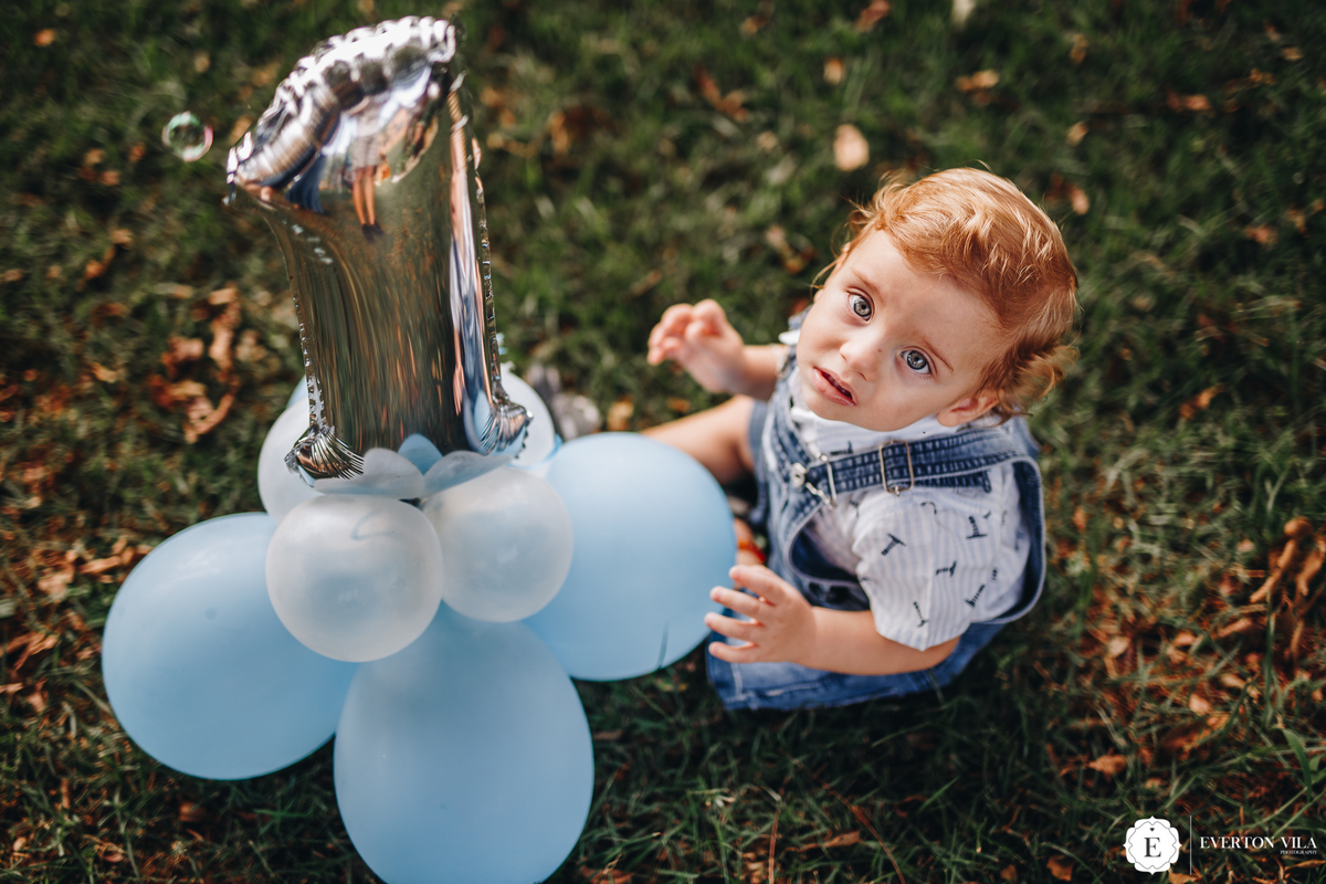 balão lindo azul de 1 aninho para sessão fotográfica