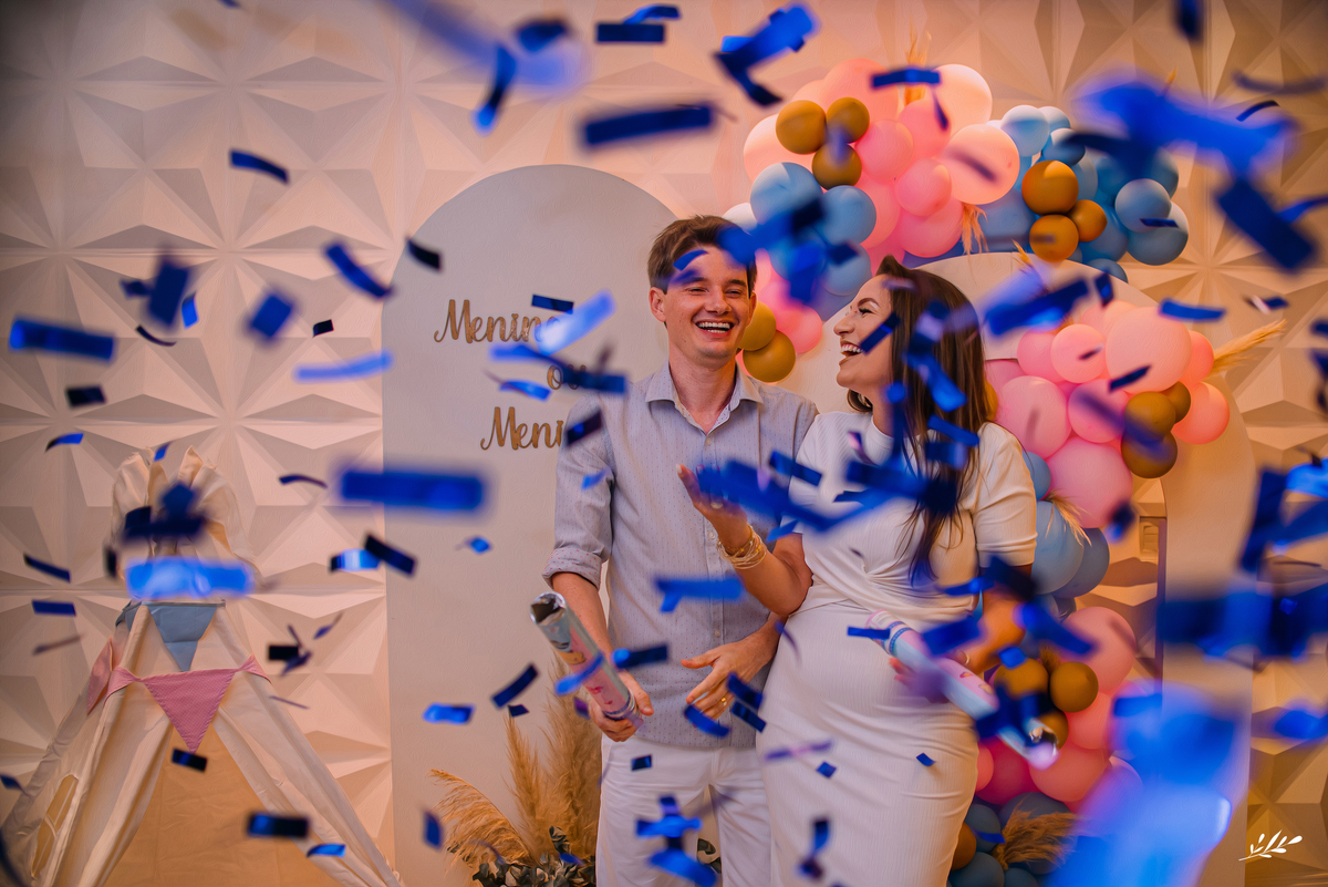 chá de revelação; revelação do bebê; chá do bebê.