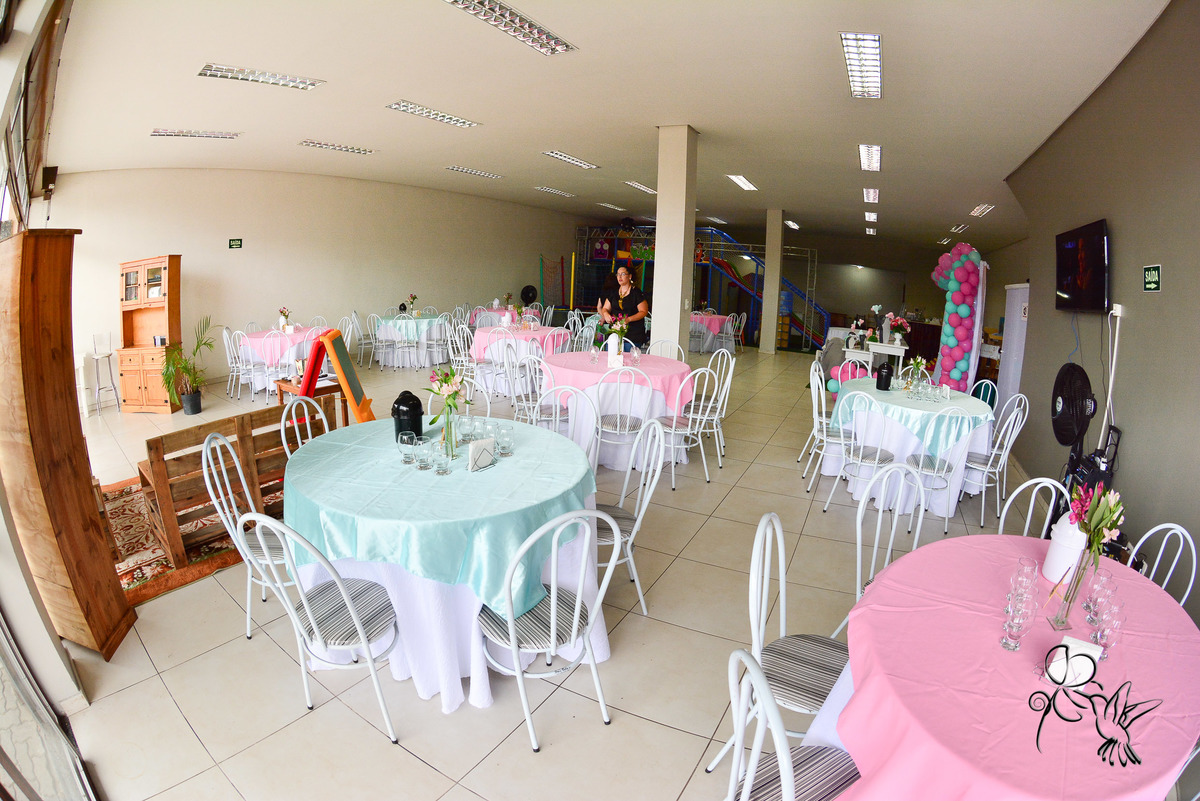 visão do salão do chá de fraldas da Viviana, nas cores rosa e verde, clique de by Eli Matos