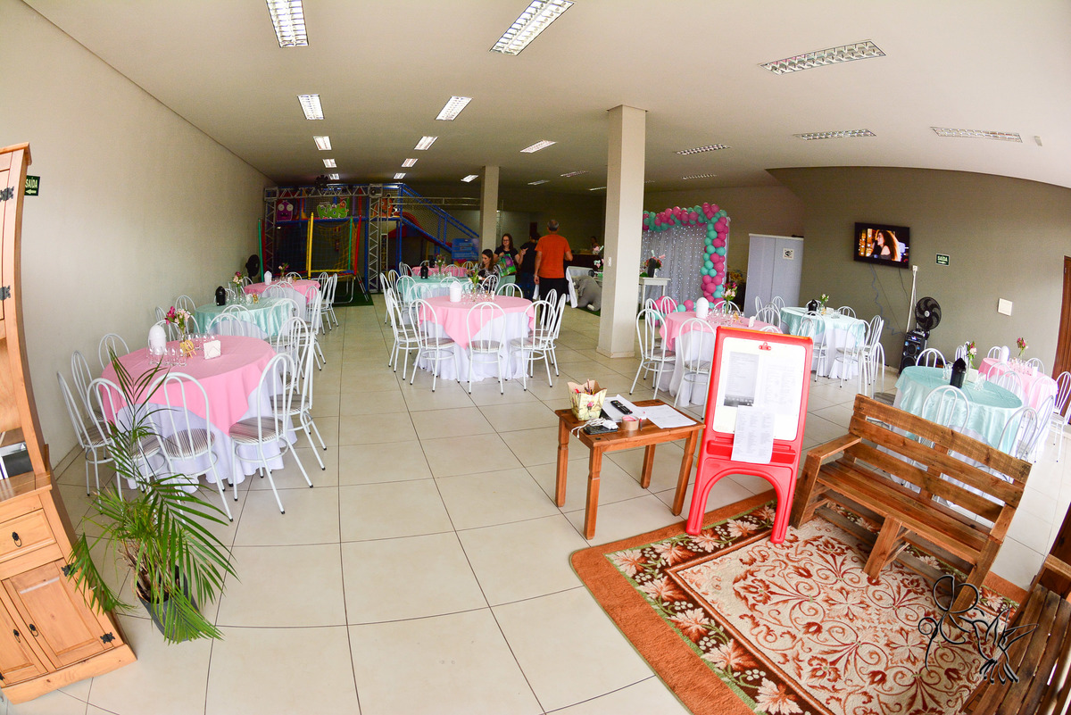 visão do salão do chá de fraldas da Viviana, nas cores rosa e verde, clique de by Eli Matos