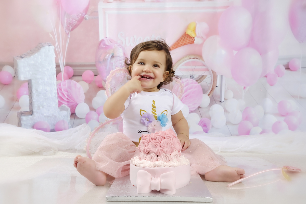 Matilde na sessão fotográfica de um ano 