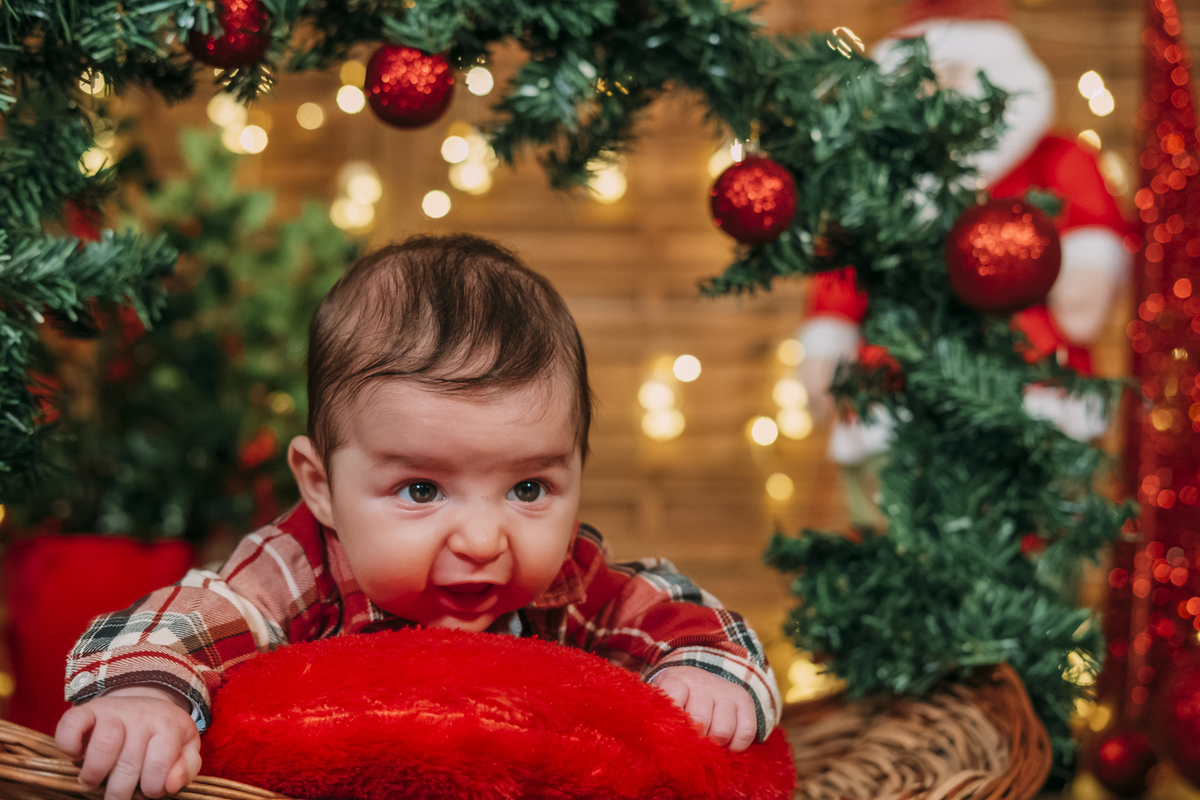 Bebé na sessão fotográfica de Natal