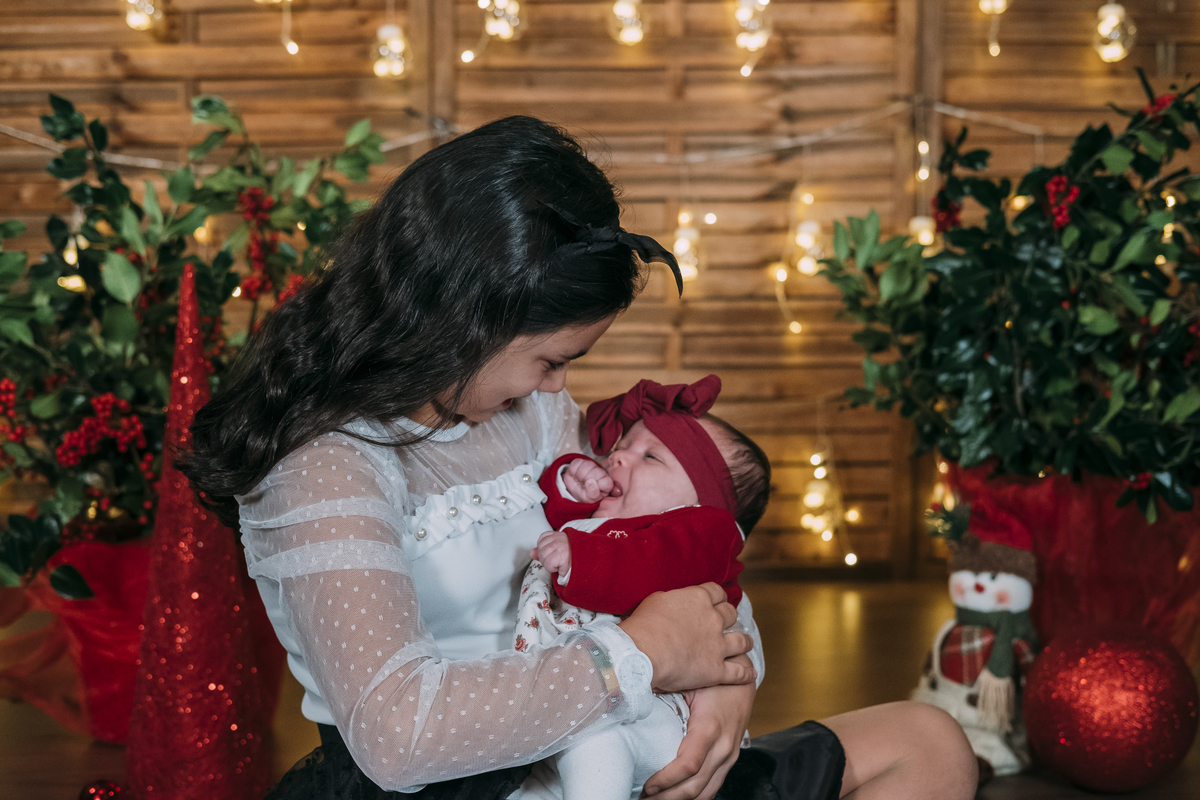 Irmãs na sessão fotográfica de Natal