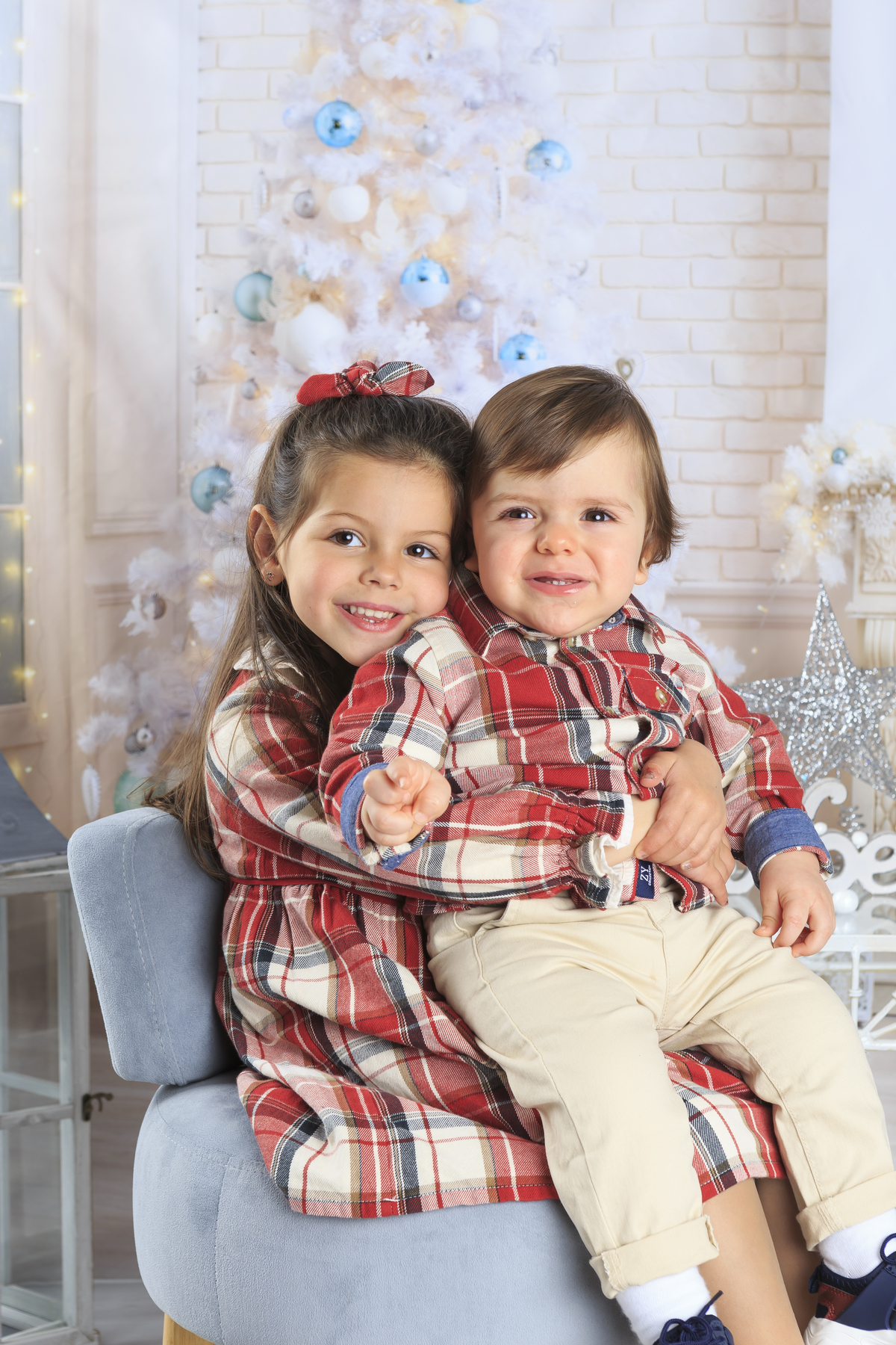 Irmãos na Sessão fotográfica de Natal