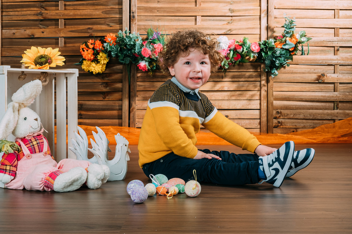 criança na sessão fotográfica