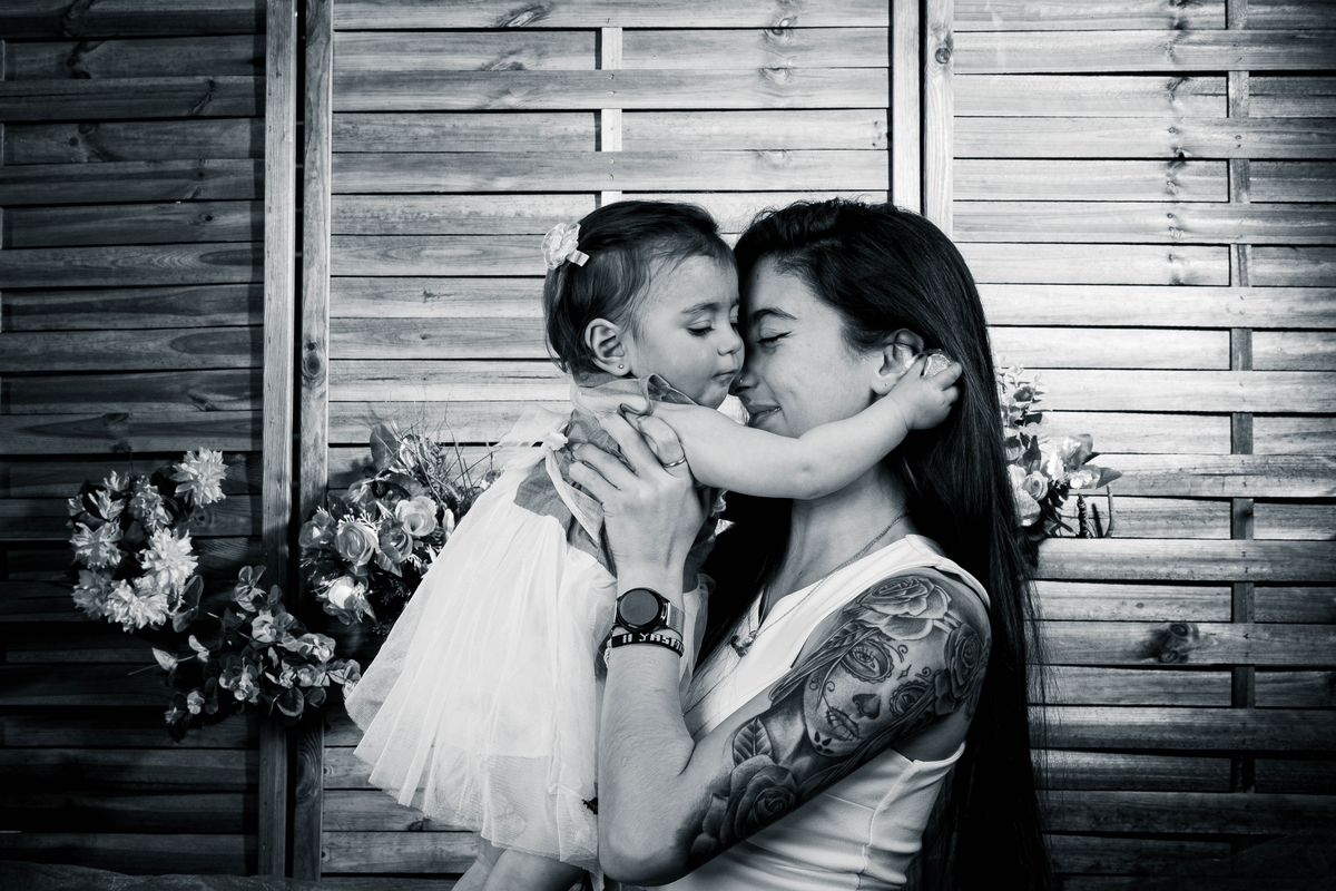 Mãe e filha na sessão de estúdio