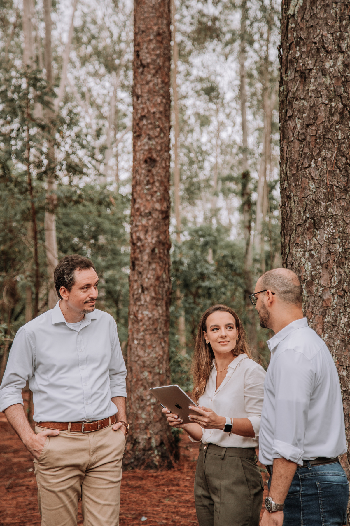 Equipe conversando sobre a floresta